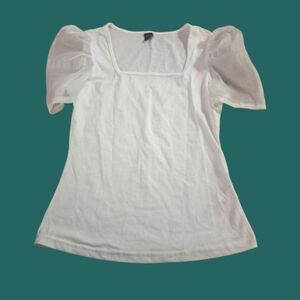 SHEIN Elegant White Sheer Puff Short-sleeve Square Neck Top Women's Size XS